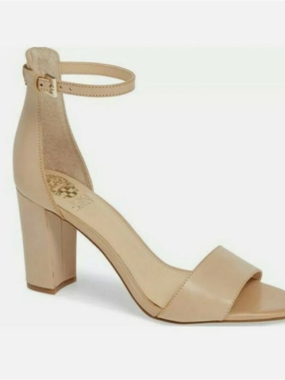 Vince Camuto Corlina Beige Ankle-Strap Block Heel Sandal
